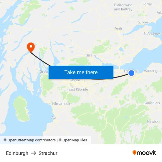 Edinburgh to Strachur map