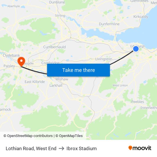 Lothian Road, West End to Ibrox Stadium map