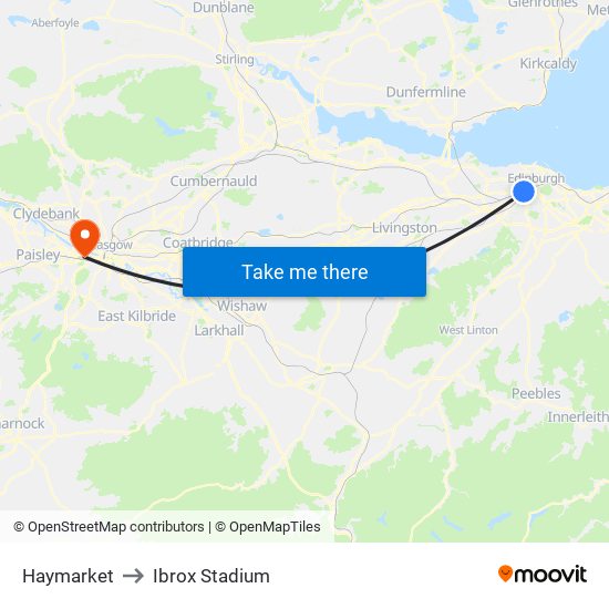 Haymarket to Ibrox Stadium map