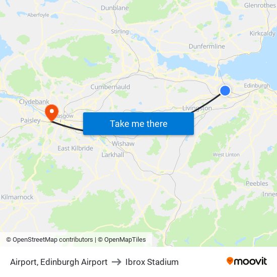 Airport, Edinburgh Airport to Ibrox Stadium map