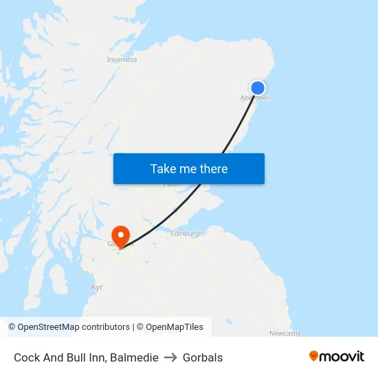 Cock And Bull Inn, Balmedie to Gorbals map