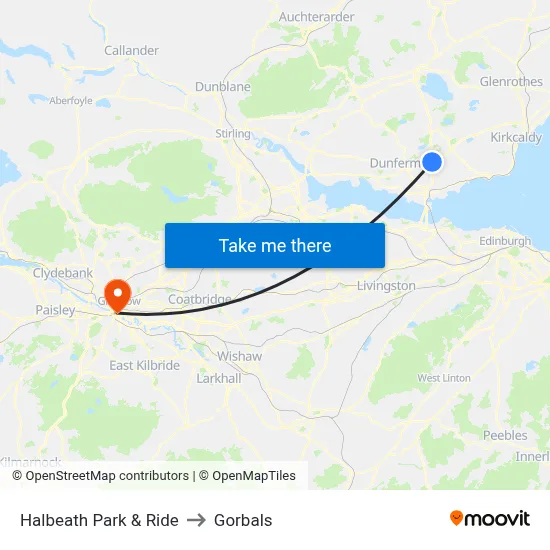 Halbeath Park & Ride to Gorbals map
