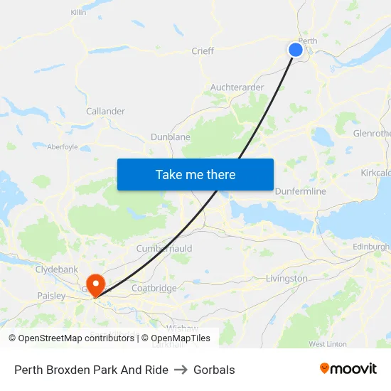 Perth Broxden Park And Ride to Gorbals map