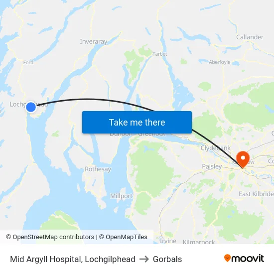 Mid Argyll Hospital, Lochgilphead to Gorbals map