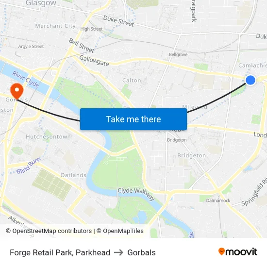 Forge Retail Park, Parkhead to Gorbals map