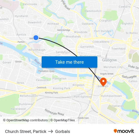 Church Street, Partick to Gorbals map