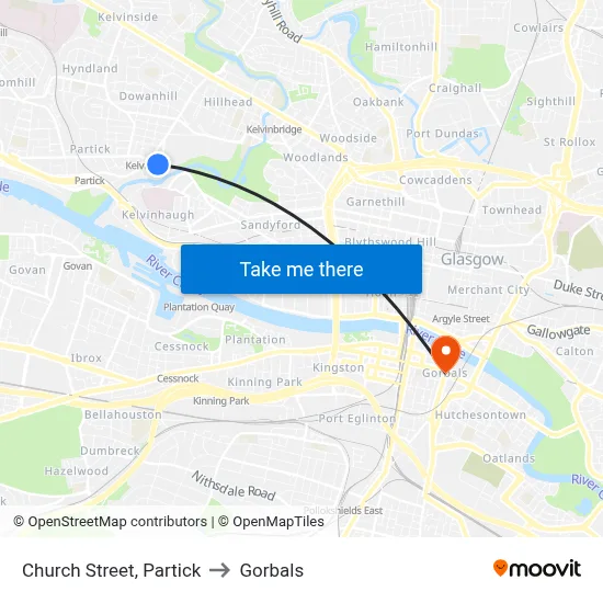 Church Street, Partick to Gorbals map