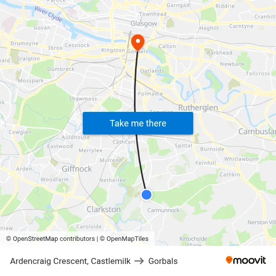 Ardencraig Crescent, Castlemilk to Gorbals map