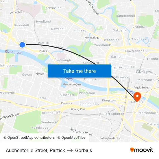 Auchentorlie Street, Partick to Gorbals map