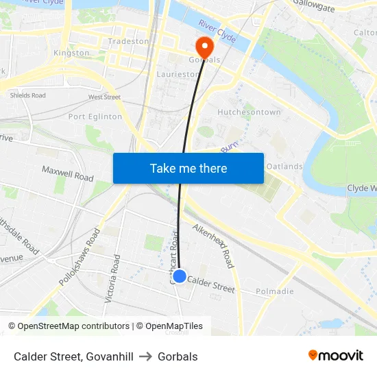 Calder Street, Govanhill to Gorbals map