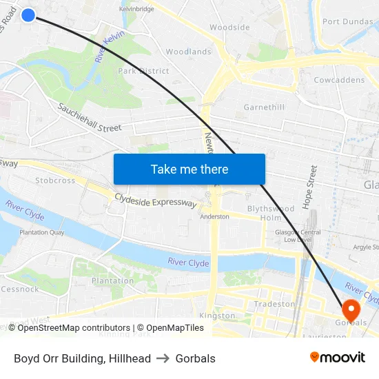 Boyd Orr Building, Hillhead to Gorbals map