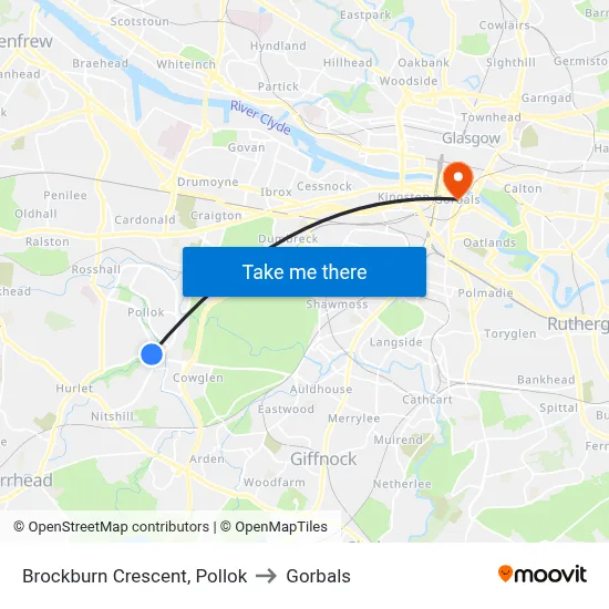 Brockburn Crescent, Pollok to Gorbals map