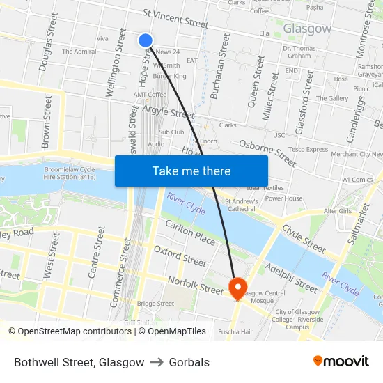 Bothwell Street, Glasgow to Gorbals map