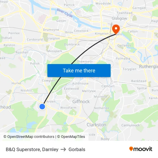 B&Q Superstore, Darnley to Gorbals map