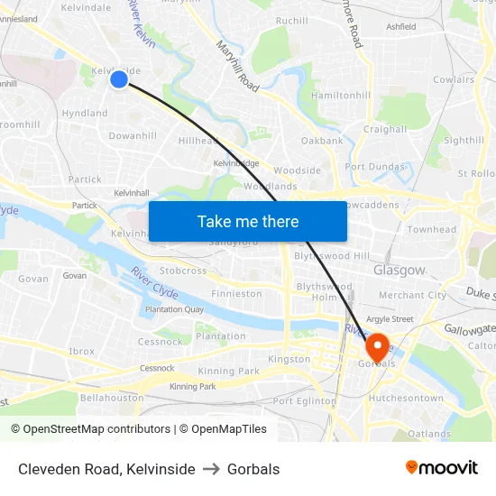 Cleveden Road, Kelvinside to Gorbals map