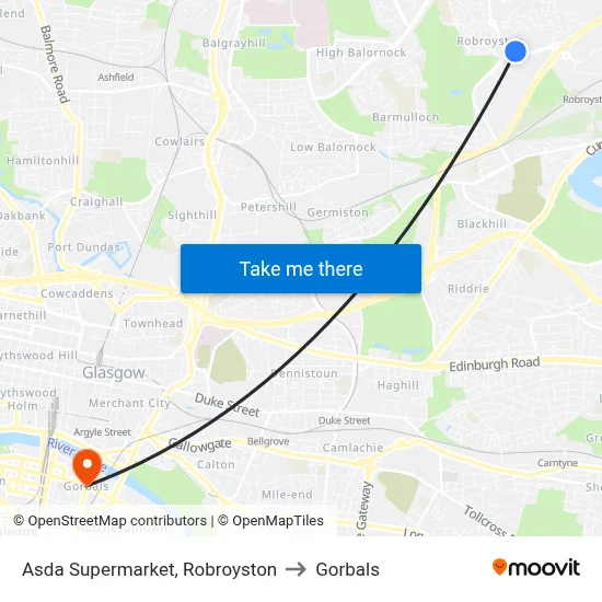 Asda Supermarket, Robroyston to Gorbals map