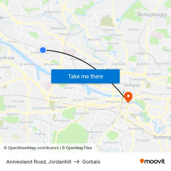 Anniesland Road, Jordanhill to Gorbals map