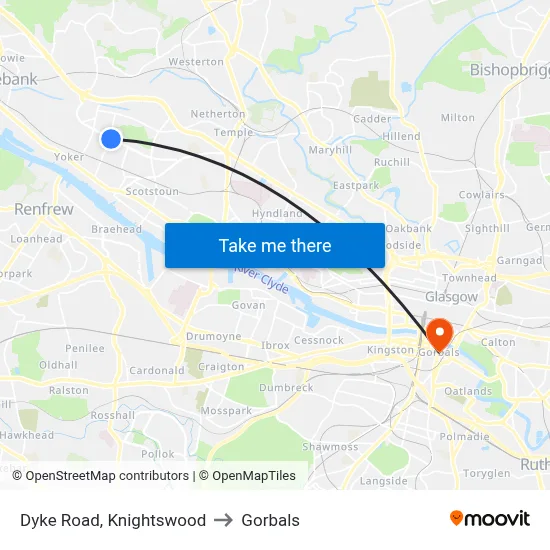 Dyke Road, Knightswood to Gorbals map