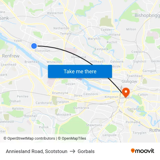 Anniesland Road, Scotstoun to Gorbals map