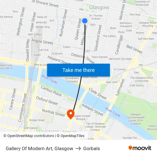 Gallery Of Modern Art, Glasgow to Gorbals map