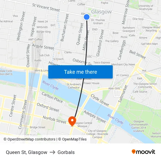 Queen St, Glasgow to Gorbals map