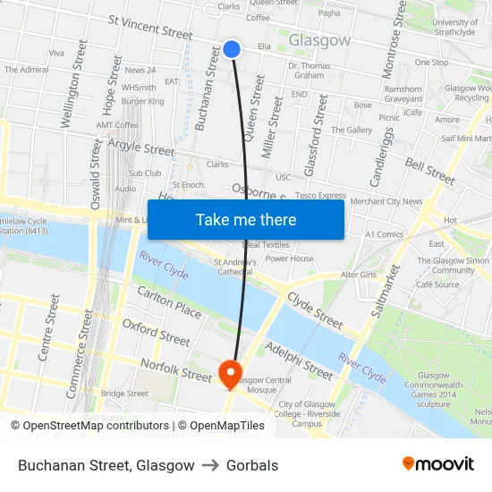 Buchanan Street, Glasgow to Gorbals map