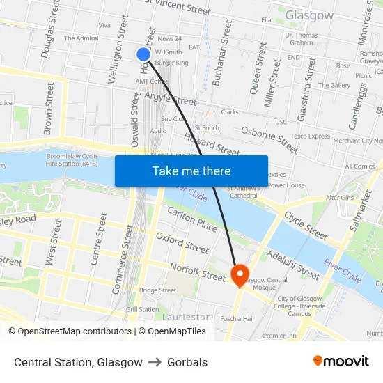 Central Station, Glasgow to Gorbals map