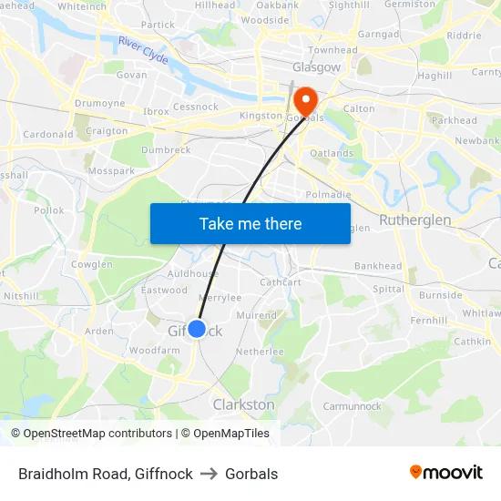 Braidholm Road, Giffnock to Gorbals map