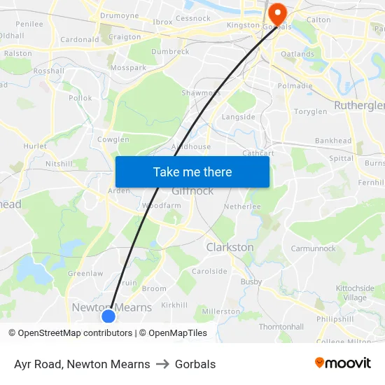 Ayr Road, Newton Mearns to Gorbals map