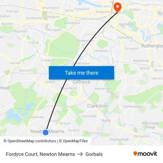 Fordyce Court, Newton Mearns to Gorbals map