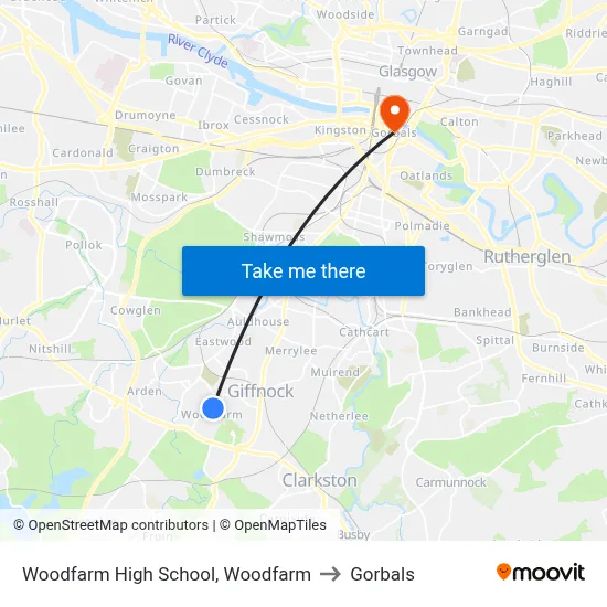 Woodfarm High School, Woodfarm to Gorbals map