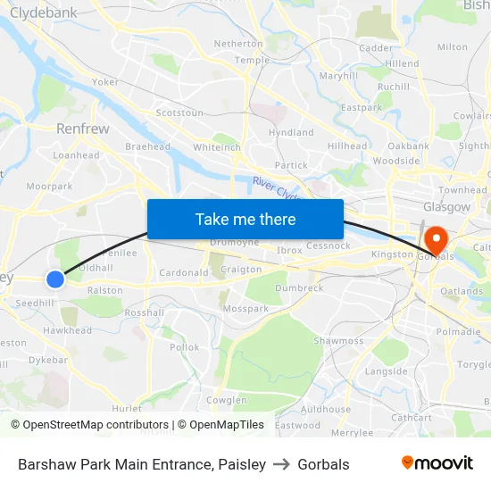 Barshaw Park Main Entrance, Paisley to Gorbals map