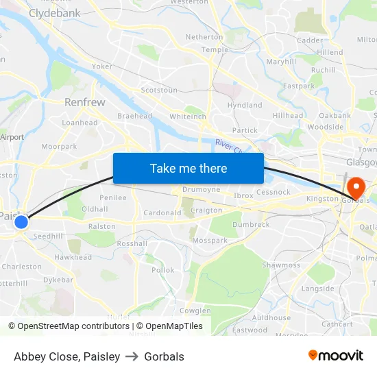 Abbey Close, Paisley to Gorbals map