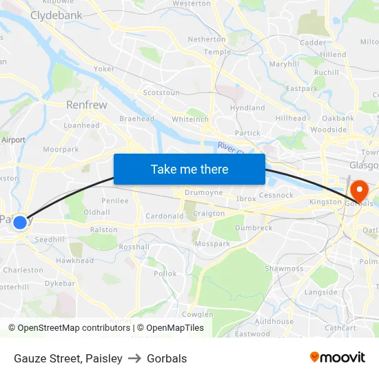 Gauze Street, Paisley to Gorbals map