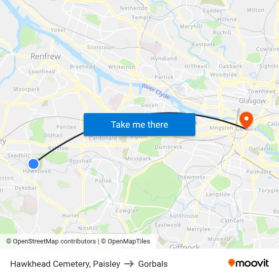 Hawkhead Cemetery, Paisley to Gorbals map