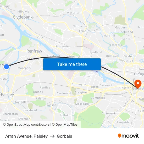 Arran Avenue, Paisley to Gorbals map