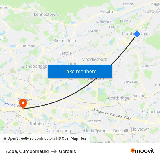 Asda, Cumbernauld to Gorbals map