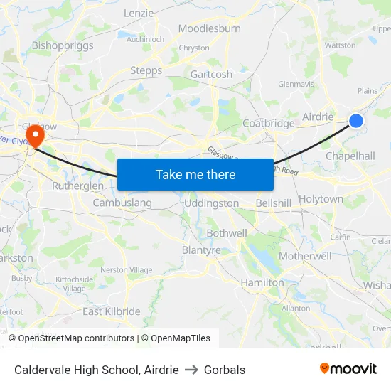 Caldervale High School, Airdrie to Gorbals map