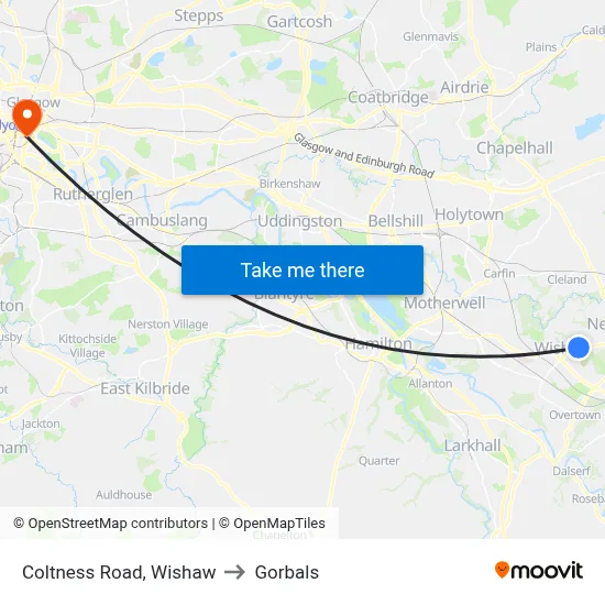 Coltness Road, Wishaw to Gorbals map