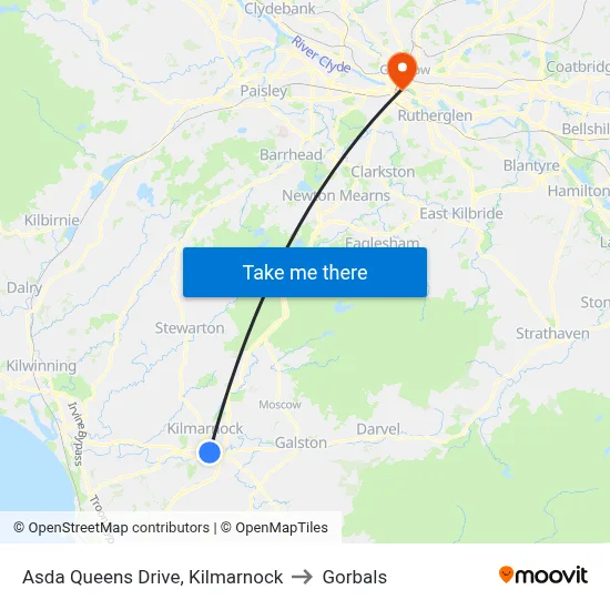 Asda Queens Drive, Kilmarnock to Gorbals map