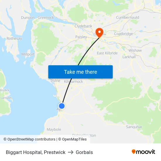 Biggart Hospital, Prestwick to Gorbals map