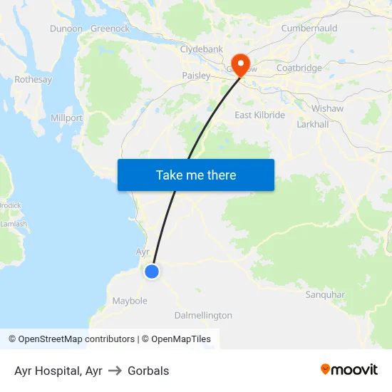 Ayr Hospital, Ayr to Gorbals map