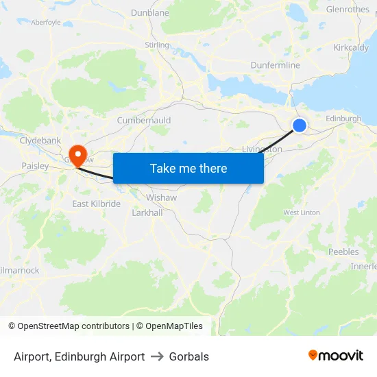 Airport, Edinburgh Airport to Gorbals map