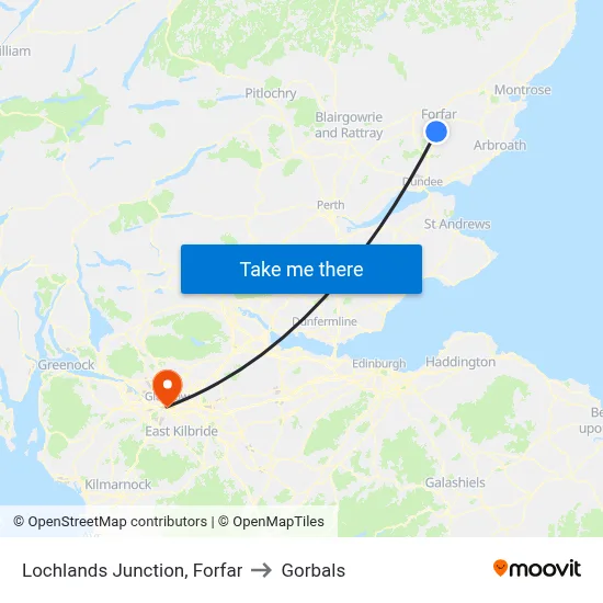 Lochlands Junction, Forfar to Gorbals map