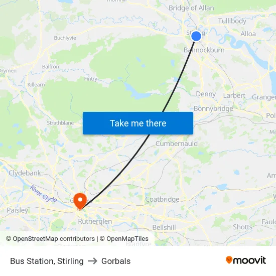 Bus Station, Stirling to Gorbals map