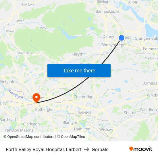 Forth Valley Royal Hospital, Larbert to Gorbals map