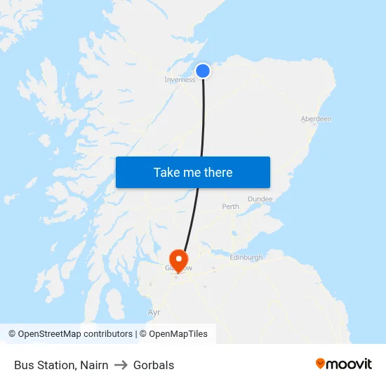 Bus Station, Nairn to Gorbals map