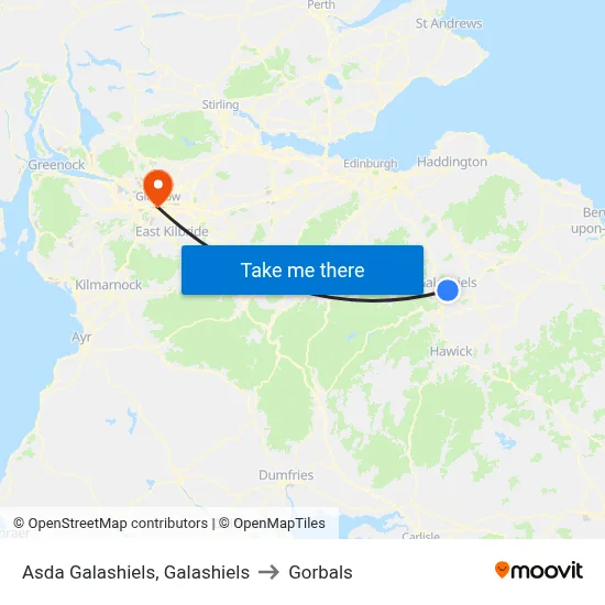 Asda Galashiels, Galashiels to Gorbals map