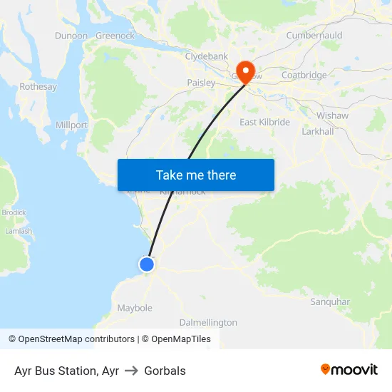 Ayr Bus Station, Ayr to Gorbals map