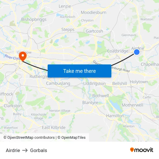Airdrie to Gorbals map